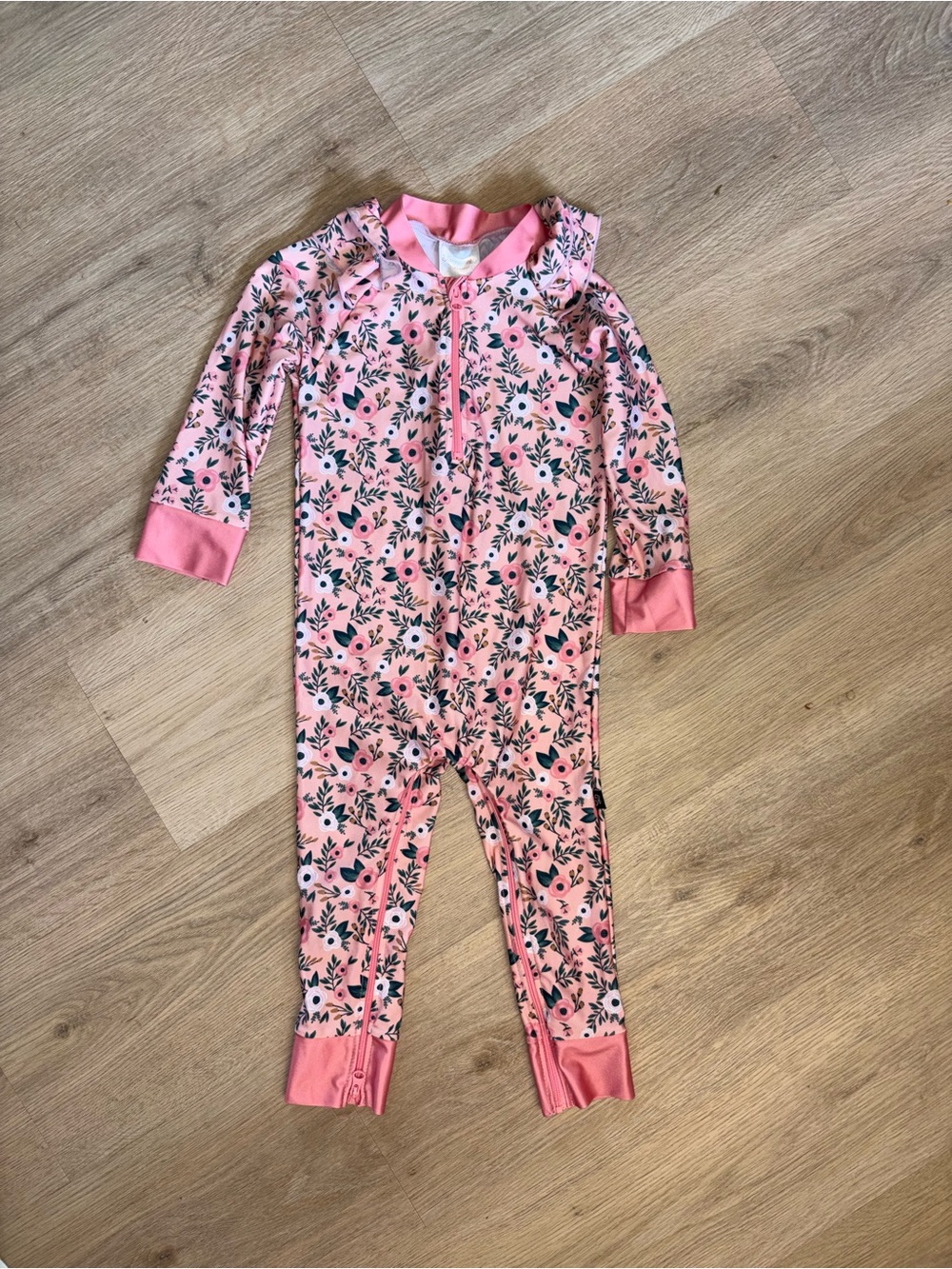 Honeysuckle Pink Floral Rashguard One-Piece with Front Zip
